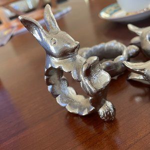 Four Adorable Rabbit Napkin Rings | Silver